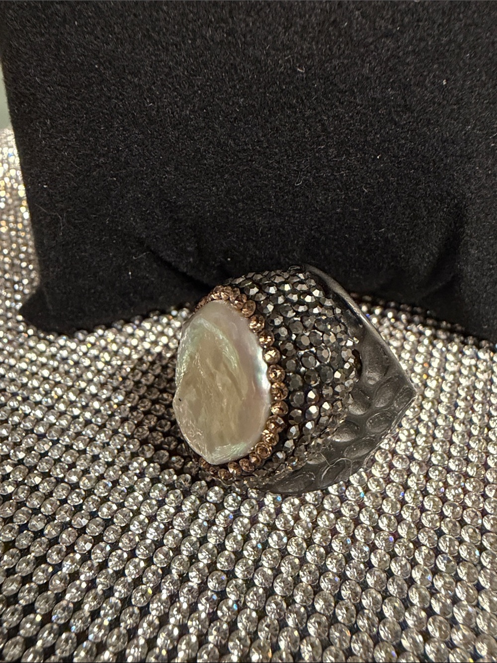 Black and freshwater Pearl Cocktail Ring - Designer Style